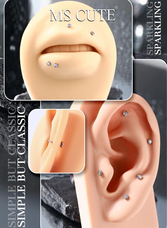 مجوهرات ثقب الحلزون MS CUTE قطعتان، بدون خيط G23، تيتانيوم صلب 16G، بديل لقضيب أقراط ذات ظهر مسطح في حلزون الغضروف، أقراط تراغوس للنساء والرجال - فضي 6 مم - Image 4